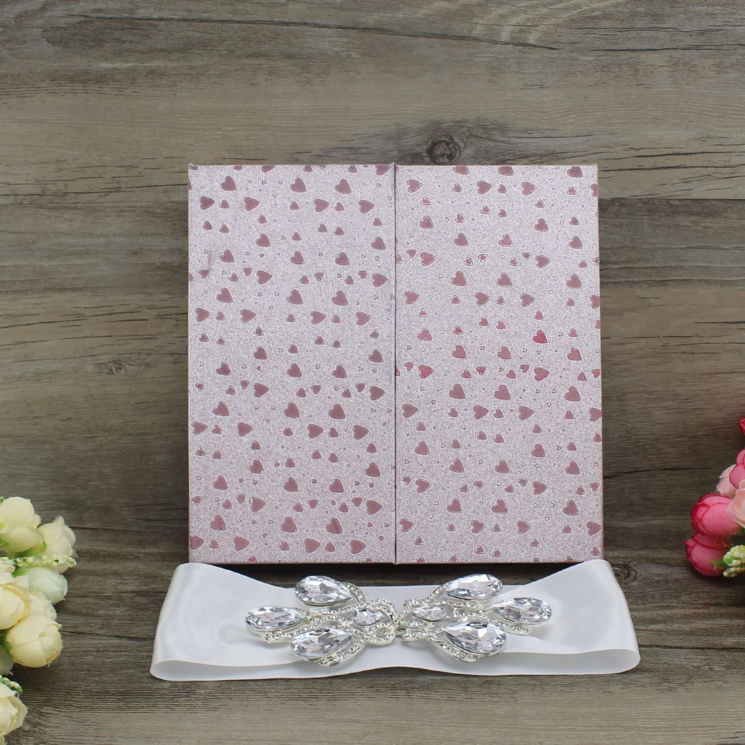 Pink Silk Box Invitation with Delicate Buckle Personalized Custom